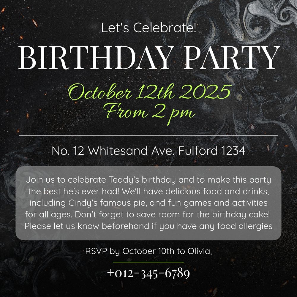 Birthday party Instagram post template, editable text