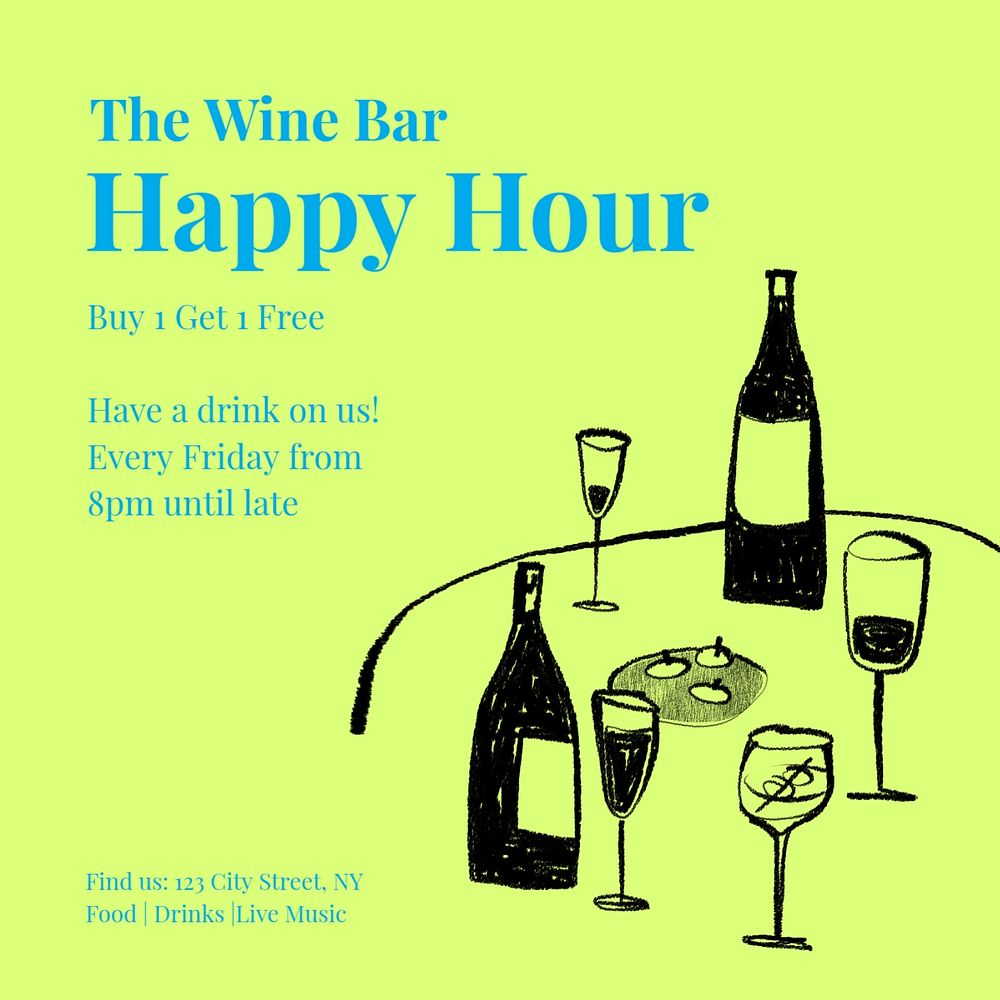 Happy hour Instagram post template, editable text