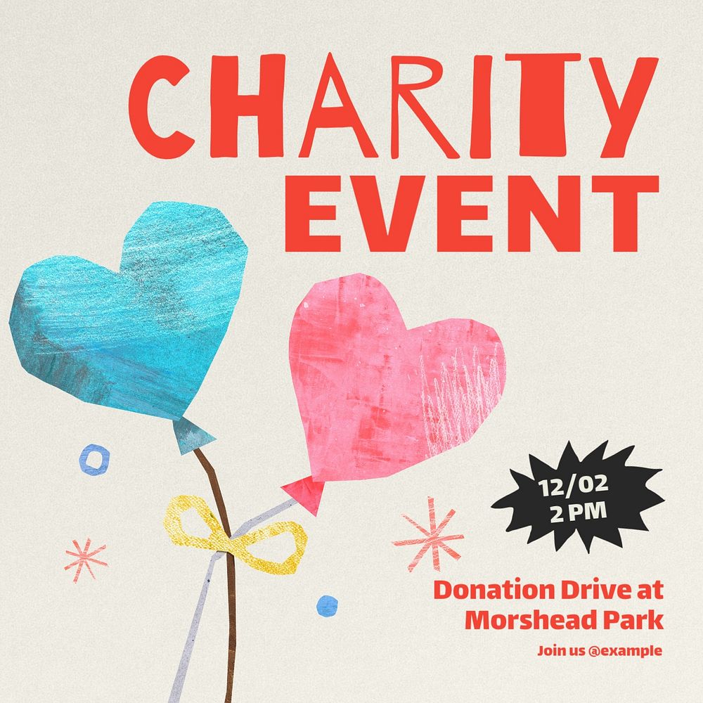 Charity event Instagram post template, editable text