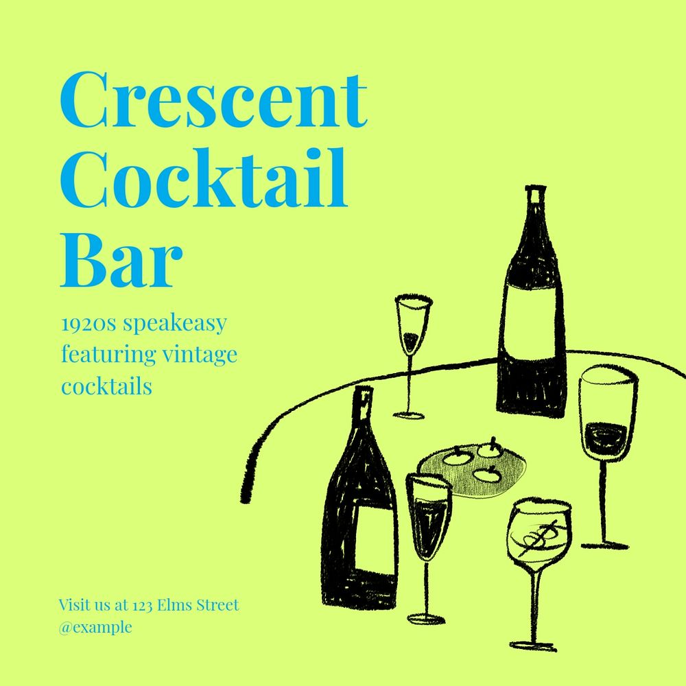 Cocktail bar Instagram post template, editable text