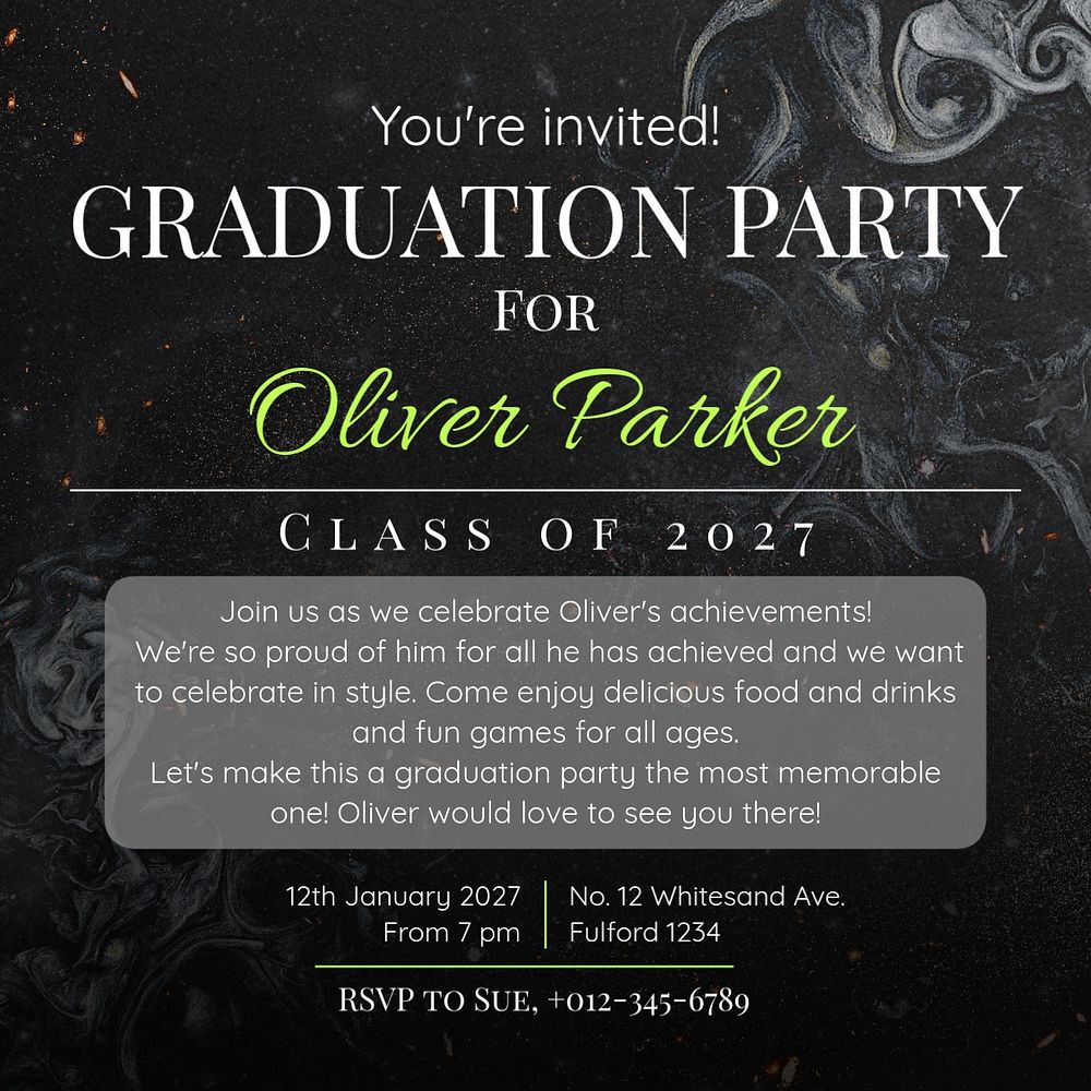 Graduation party Instagram post template, editable text