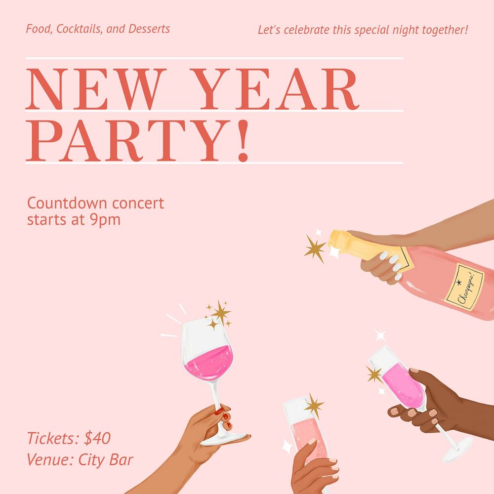 New year party  Instagram post template, editable text