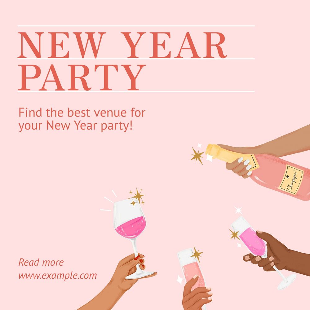 New year party  Instagram post template, editable text