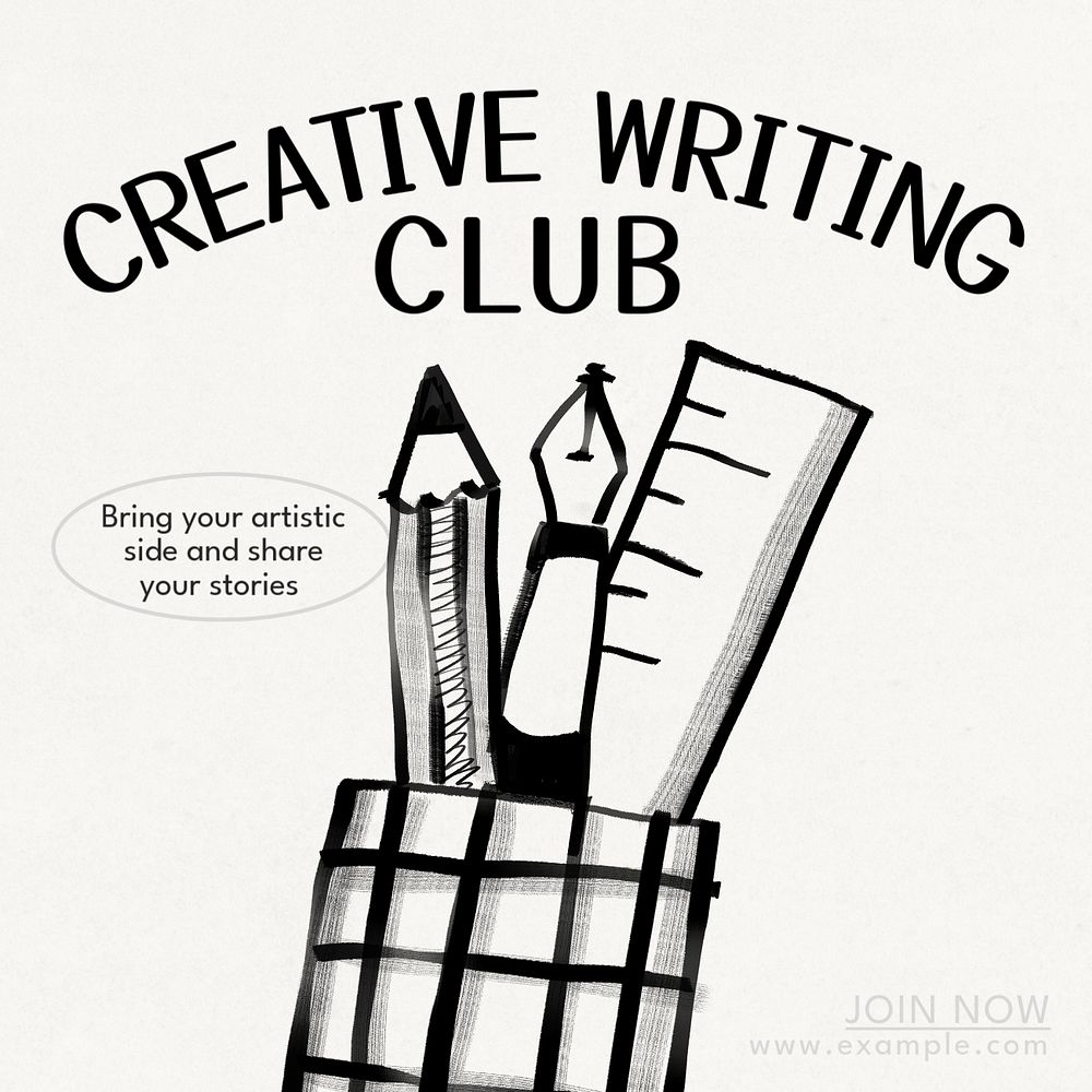 Creative writing club Instagram post template, editable text