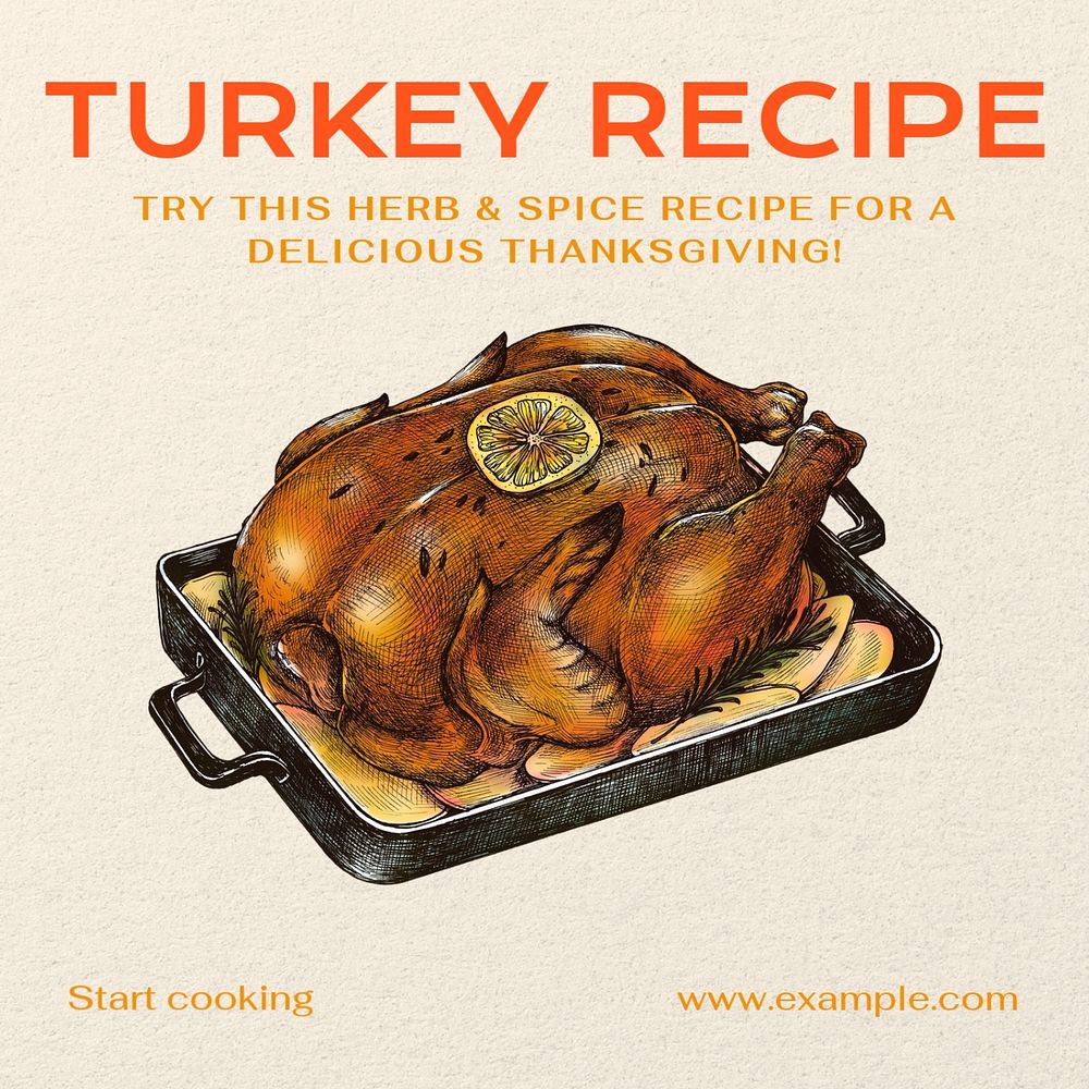 Turkey recipe Instagram post template, editable text