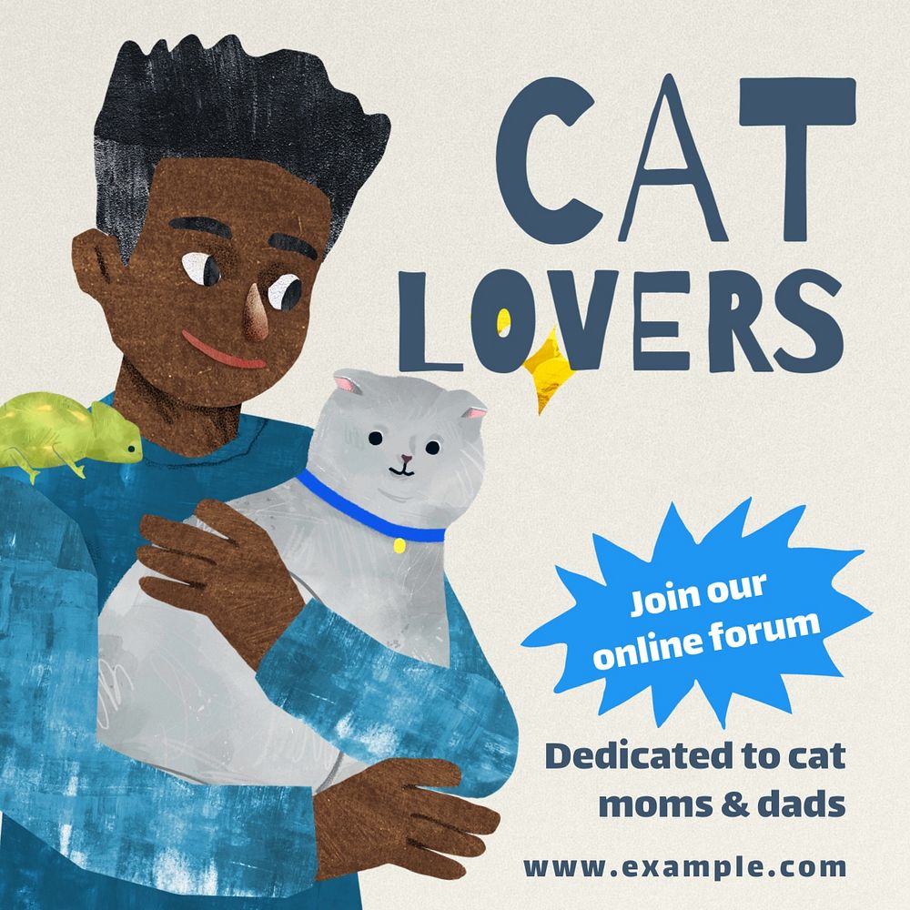 Cat lover Instagram post template, editable text