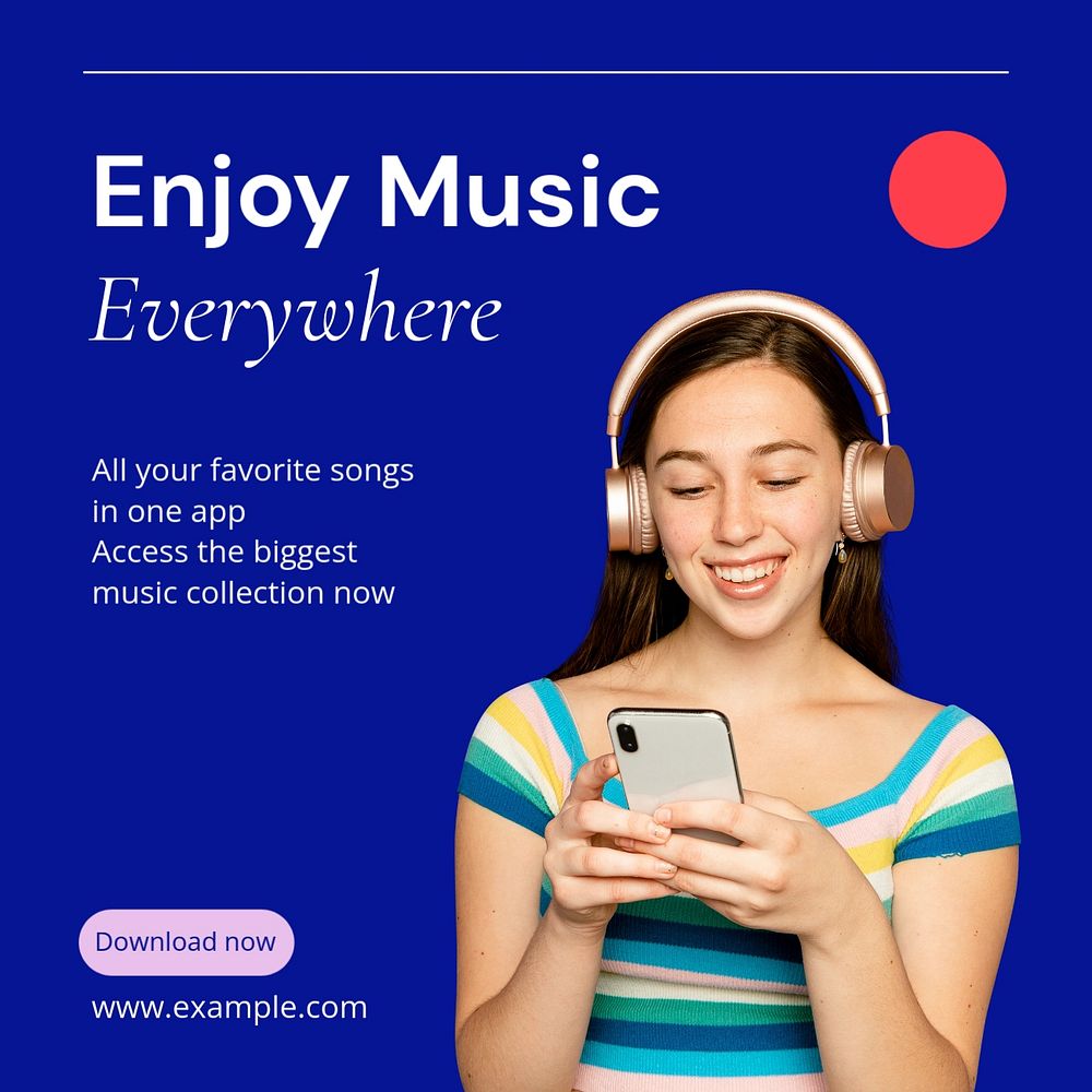 Music everywhere Instagram post template, editable text