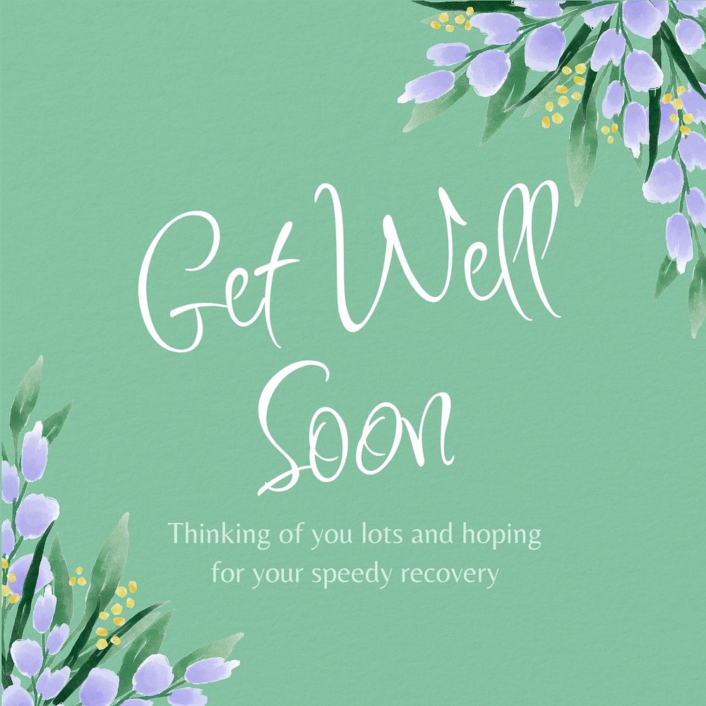 Get well soon Instagram post template, editable text