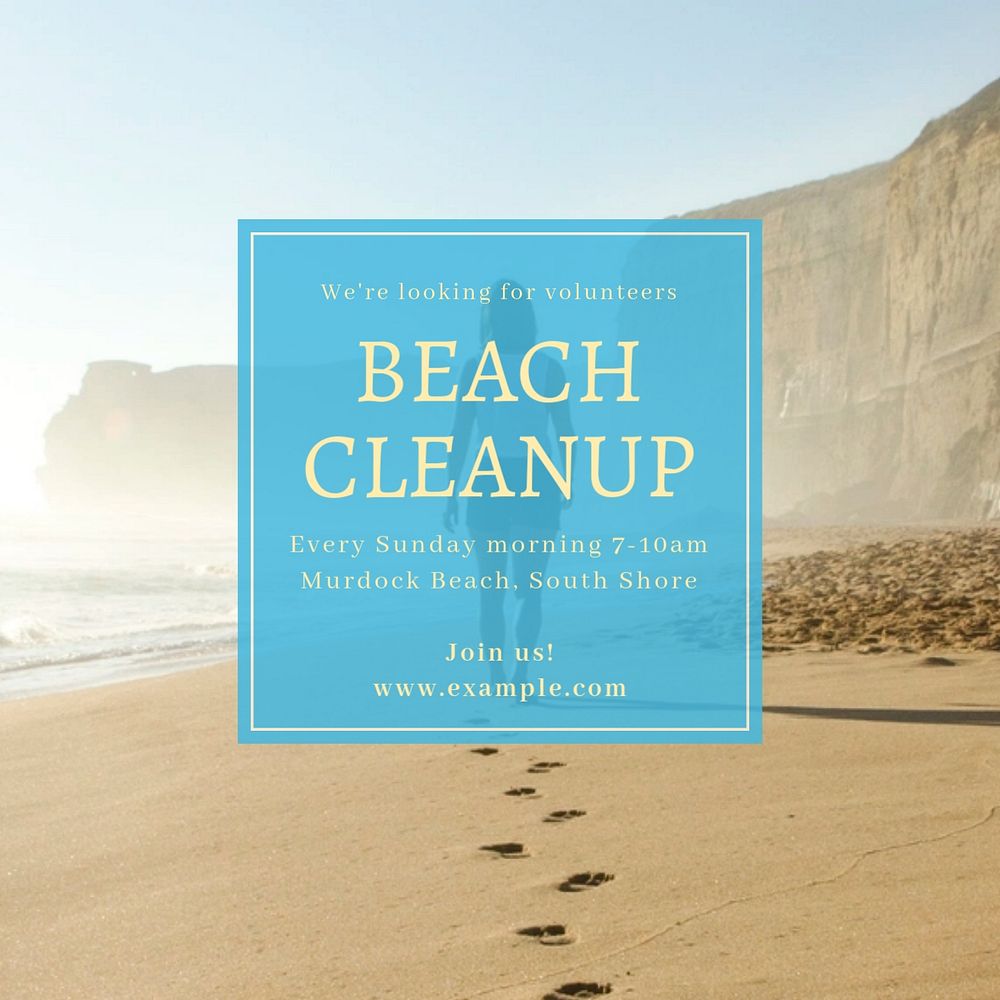 Beach cleanup Instagram post template, editable text