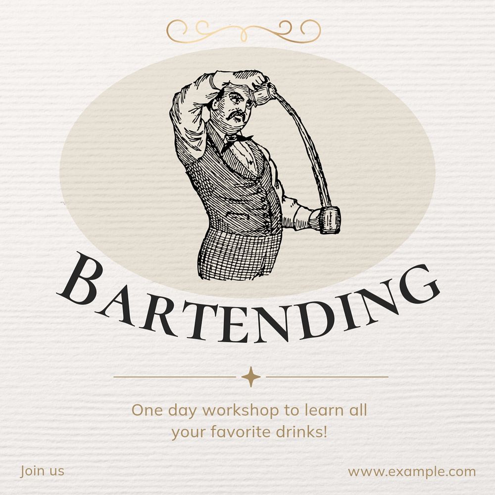 Bartending workshop Instagram post template, editable text