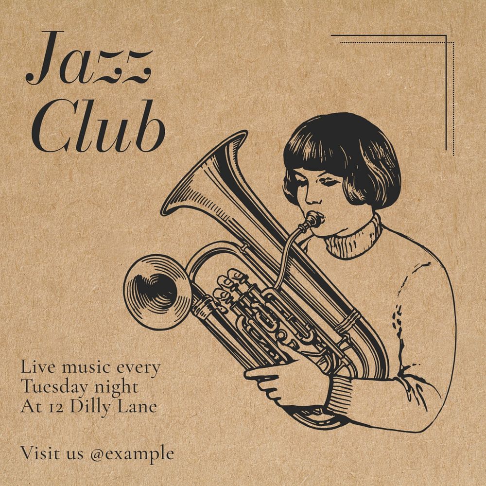 Jazz club Instagram post template, editable text