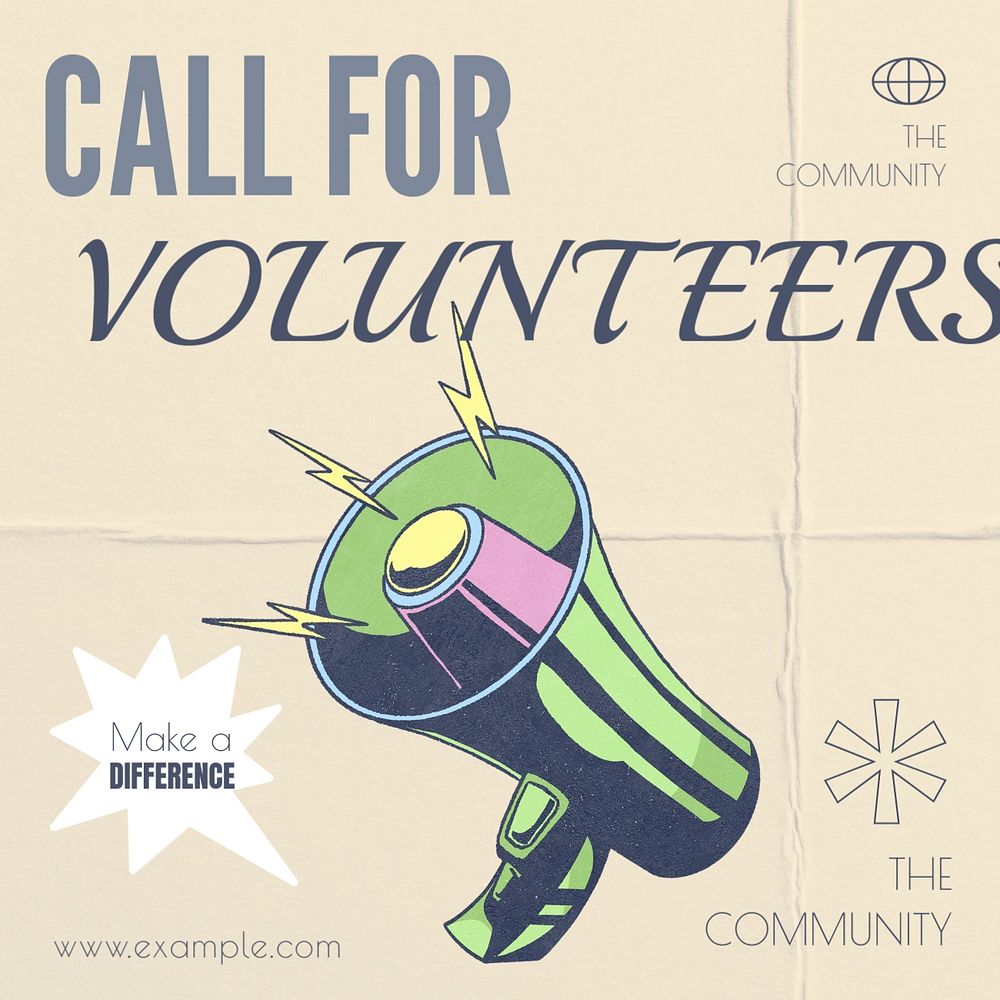 Call for volunteers Instagram post template, editable text