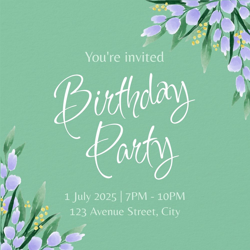 Birthday party Instagram post template, editable text