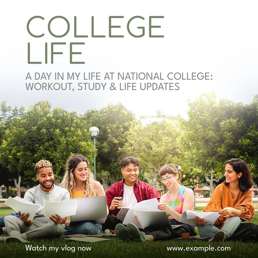 College life vlog Instagram post template, editable text