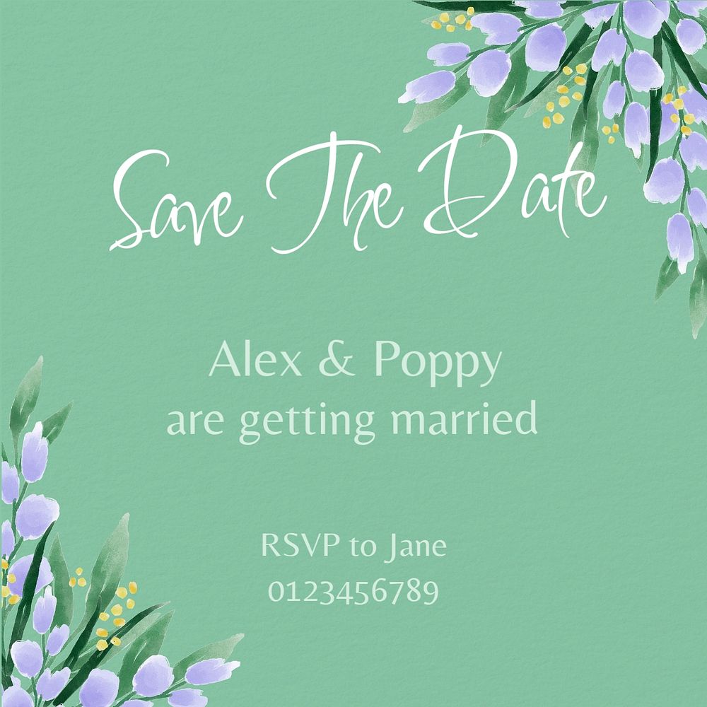 Save the date Instagram post template, editable text