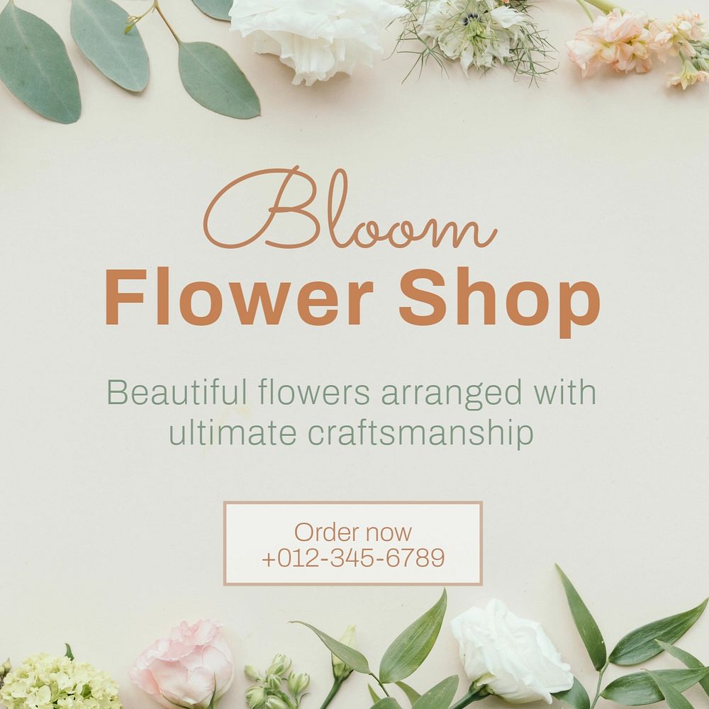 Flower shop Instagram post template, editable text