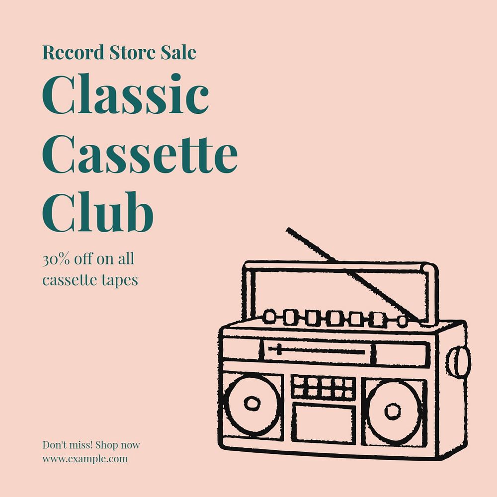 Record store sale Instagram post template, editable text