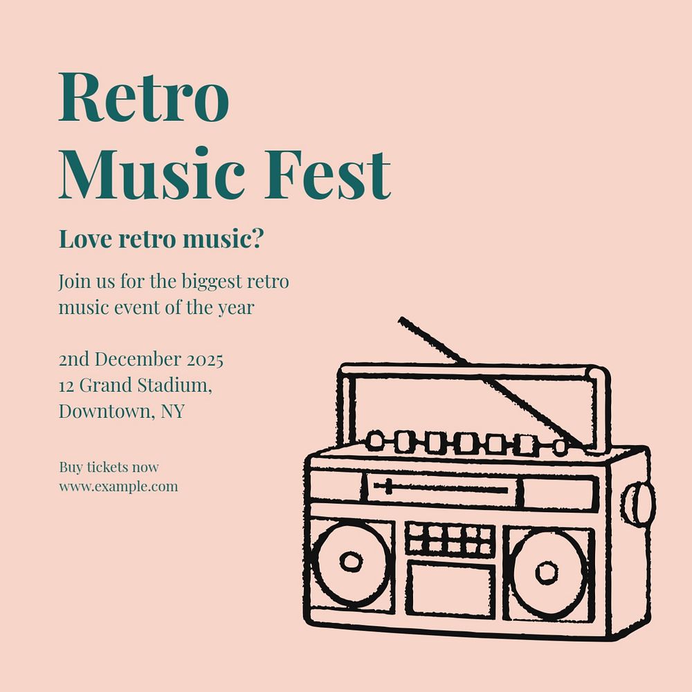 Retro music festival Instagram post template, editable text