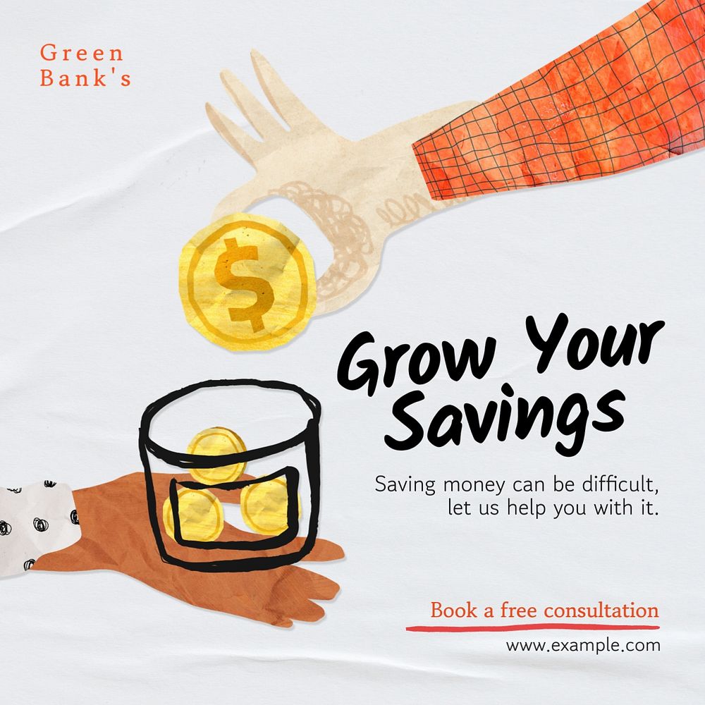 Grow your savings Instagram post template, editable text