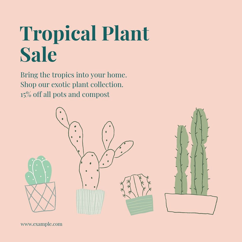 Tropical plant sale Instagram post template, editable text