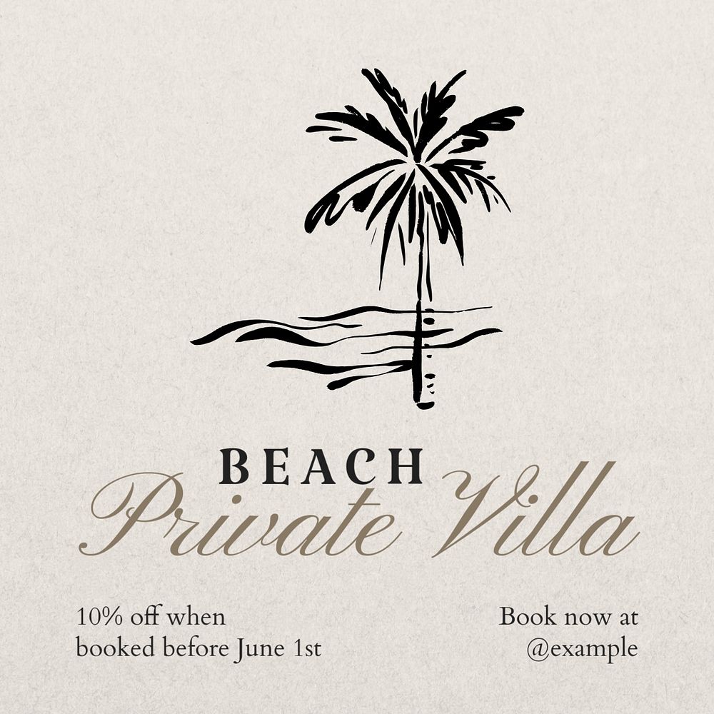 Private villa Instagram post template, editable text