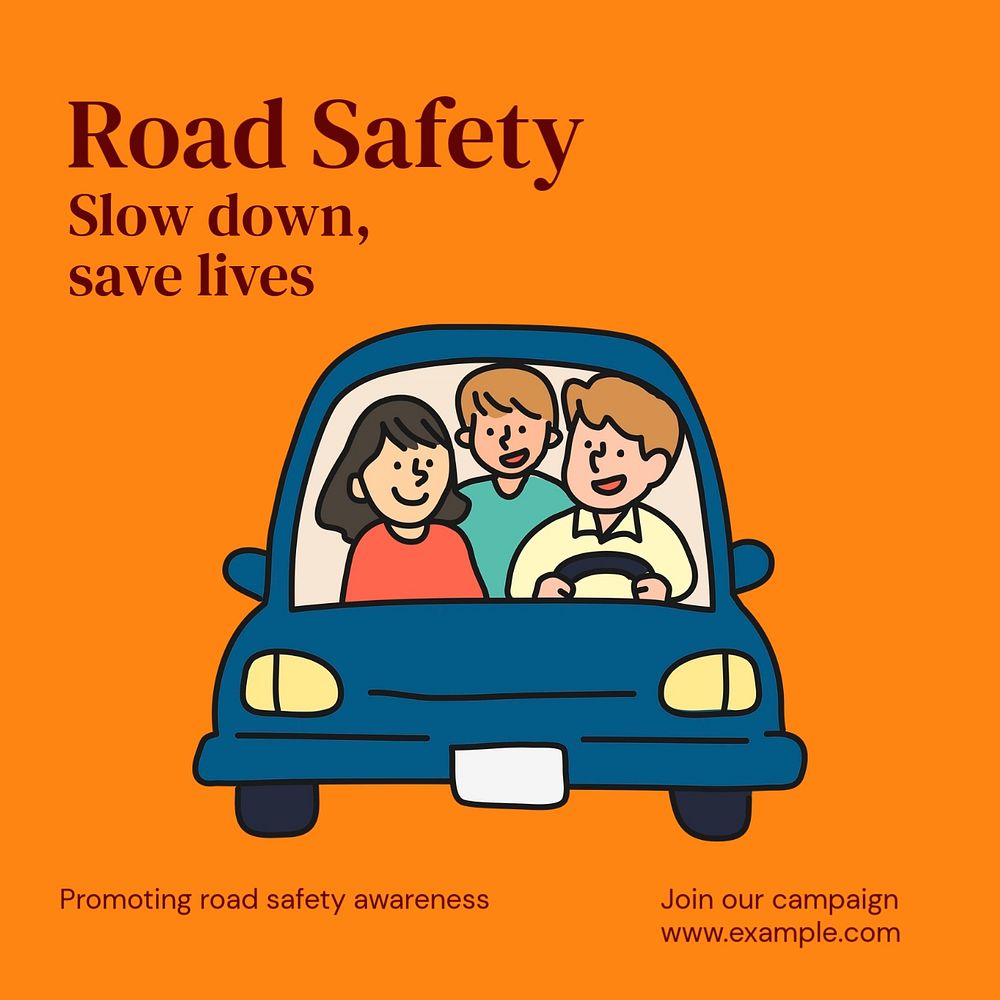 Road safety Instagram post template, editable text