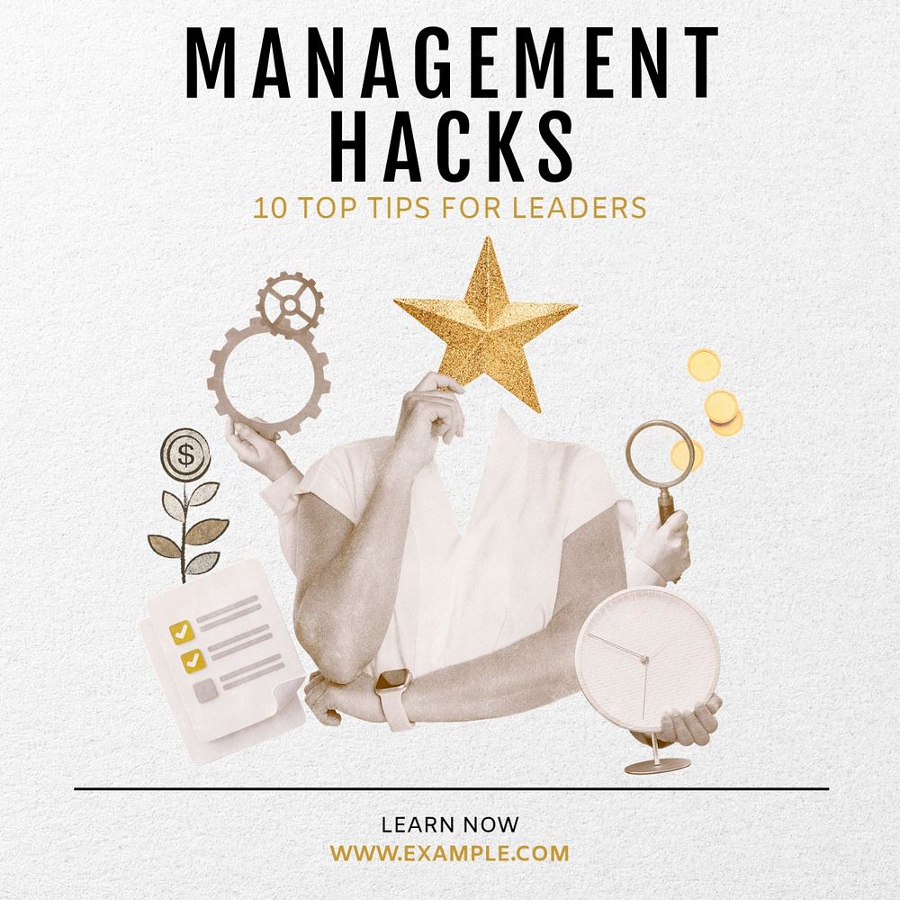 Management hacks Instagram post template, editable text