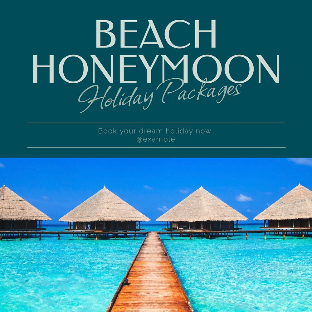 Beach honeymoon holiday Instagram post template, editable text