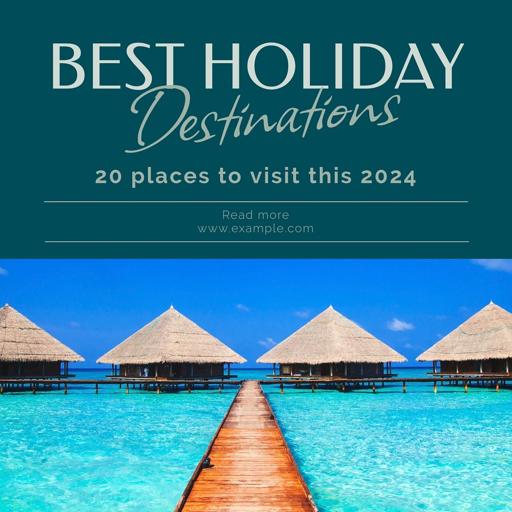 Best holiday destinations Instagram post template, editable text