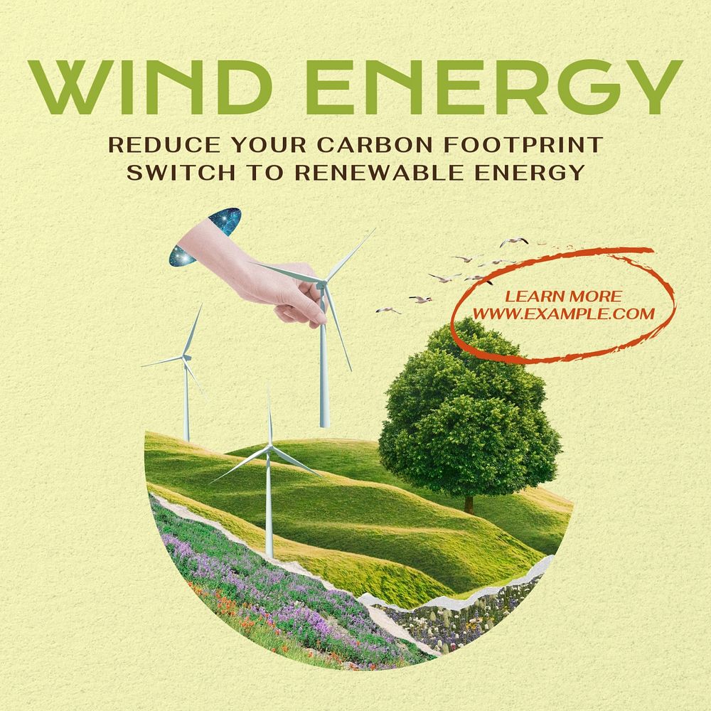 Wind energy Instagram post template, editable text