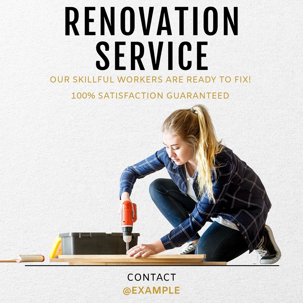 Renovation service Instagram post template, editable text