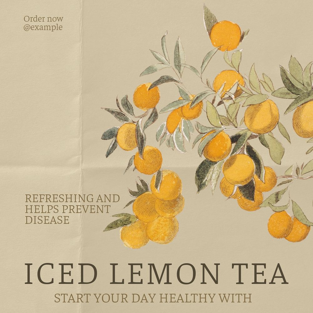 Iced lemon tea Instagram post template, editable text