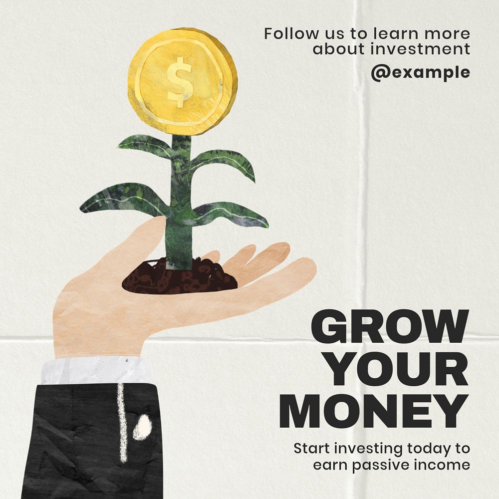 Grow your money Instagram post template, editable text