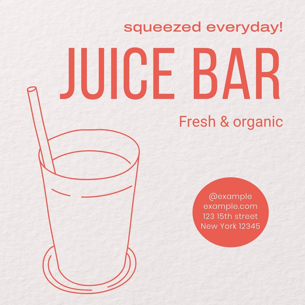 Juice bar Instagram post template, editable text