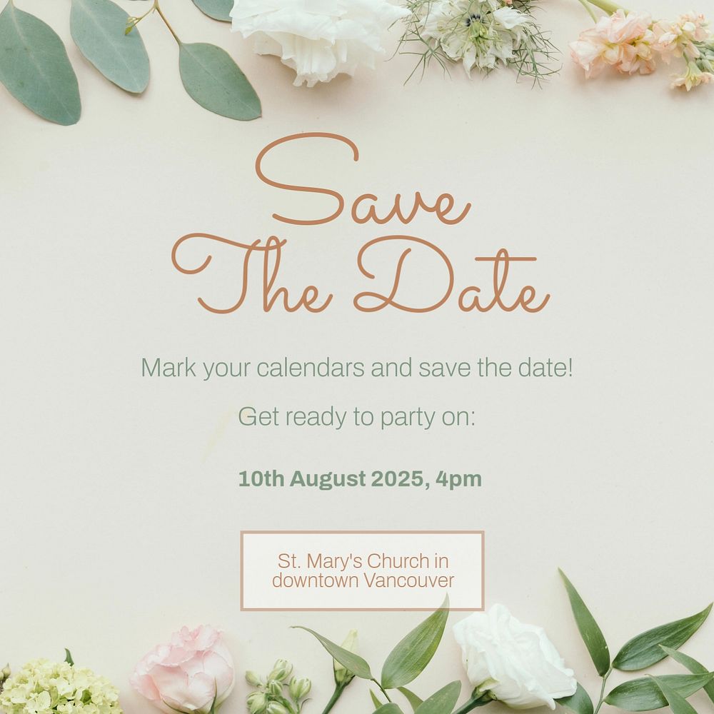 Save the date Instagram post template, editable text