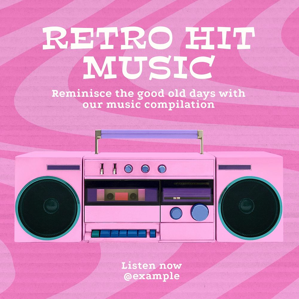 Retro music playlist Instagram post template, editable text