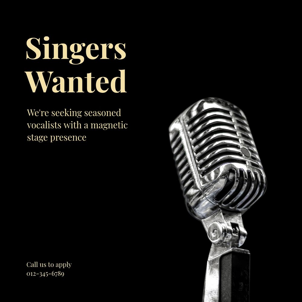 Singers wanted Instagram post template, editable text