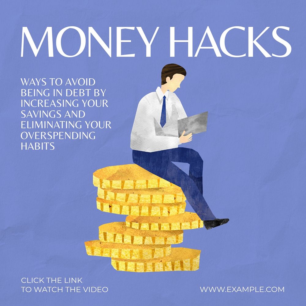 Money hacks Instagram post template, editable text