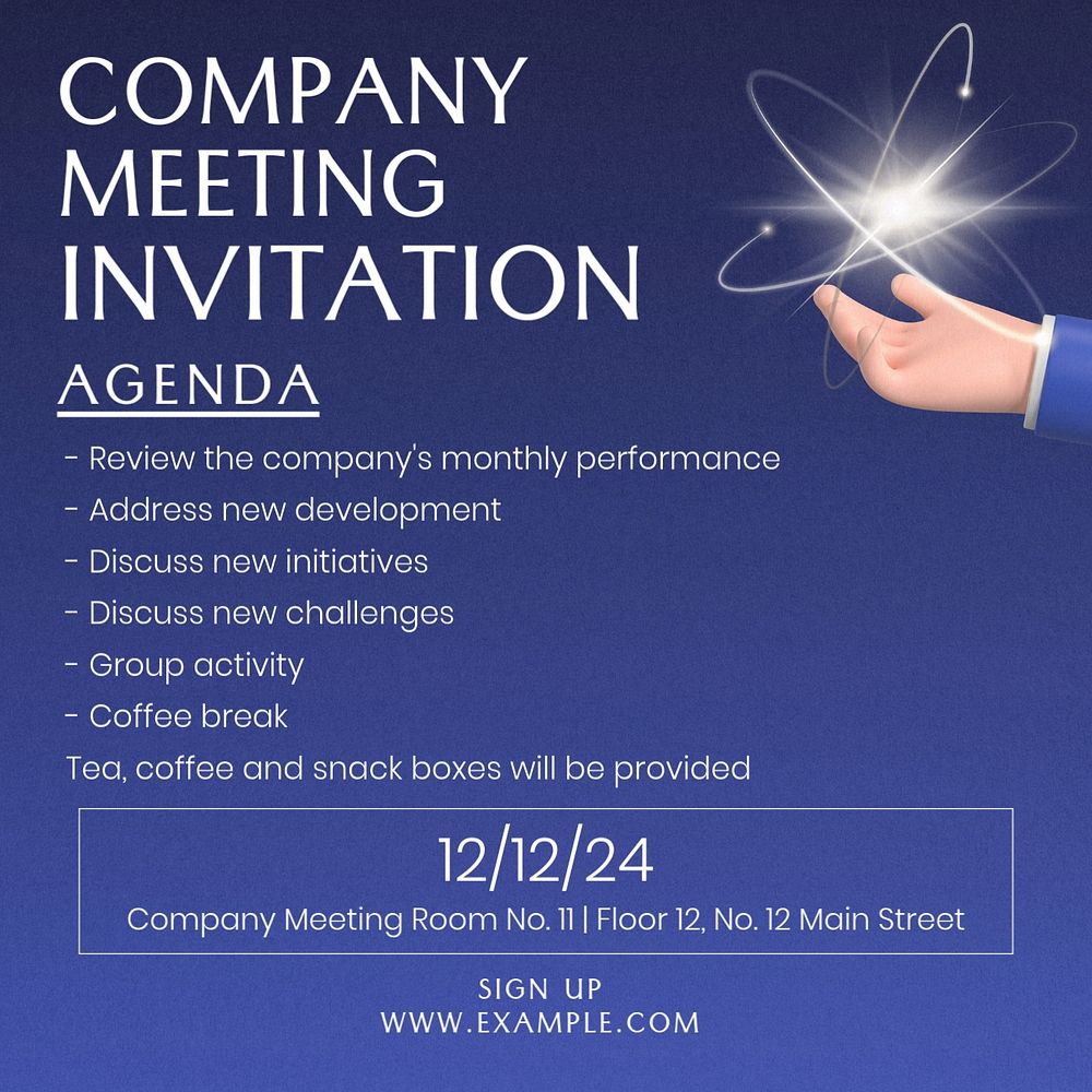 Company meeting invitation Instagram post template, editable text