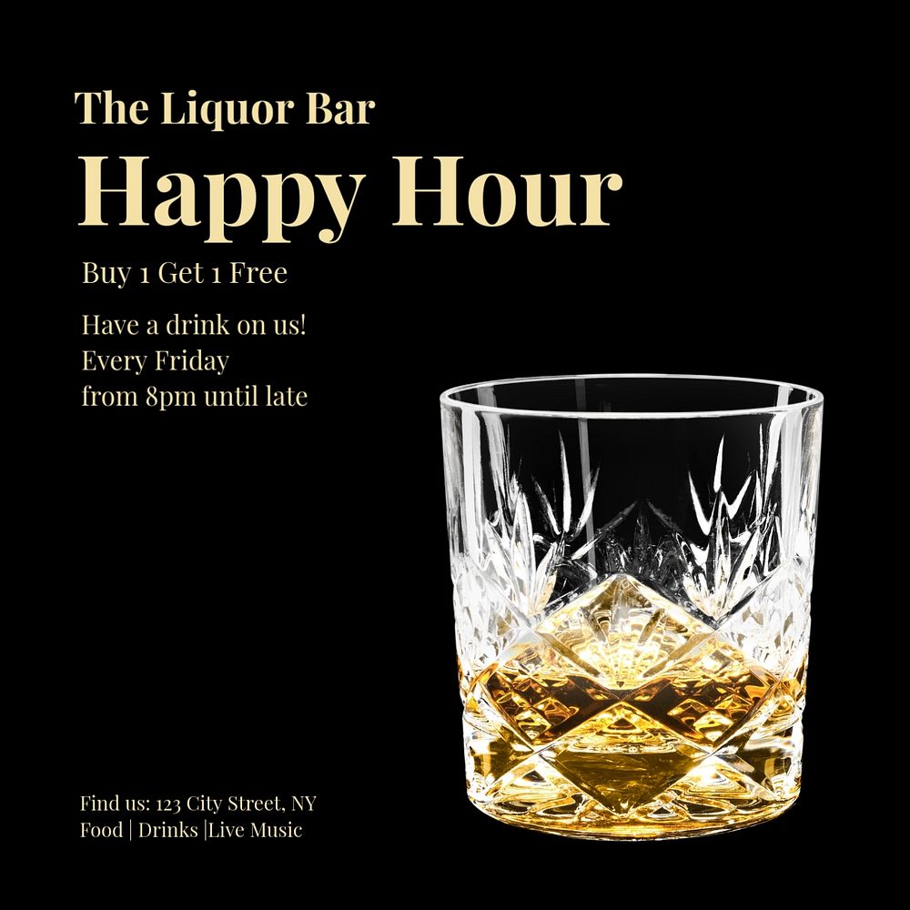 Happy hour Instagram post template, editable text