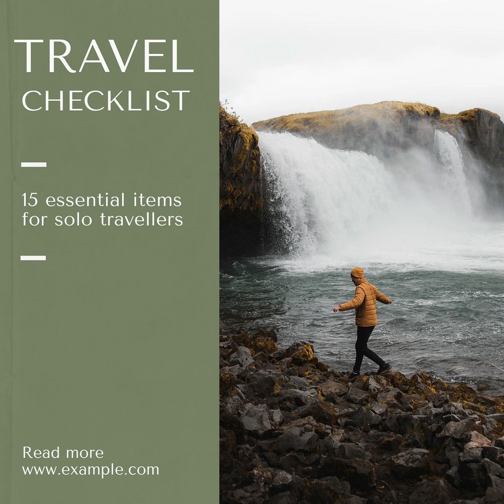 Travel checklist Instagram post template, editable text