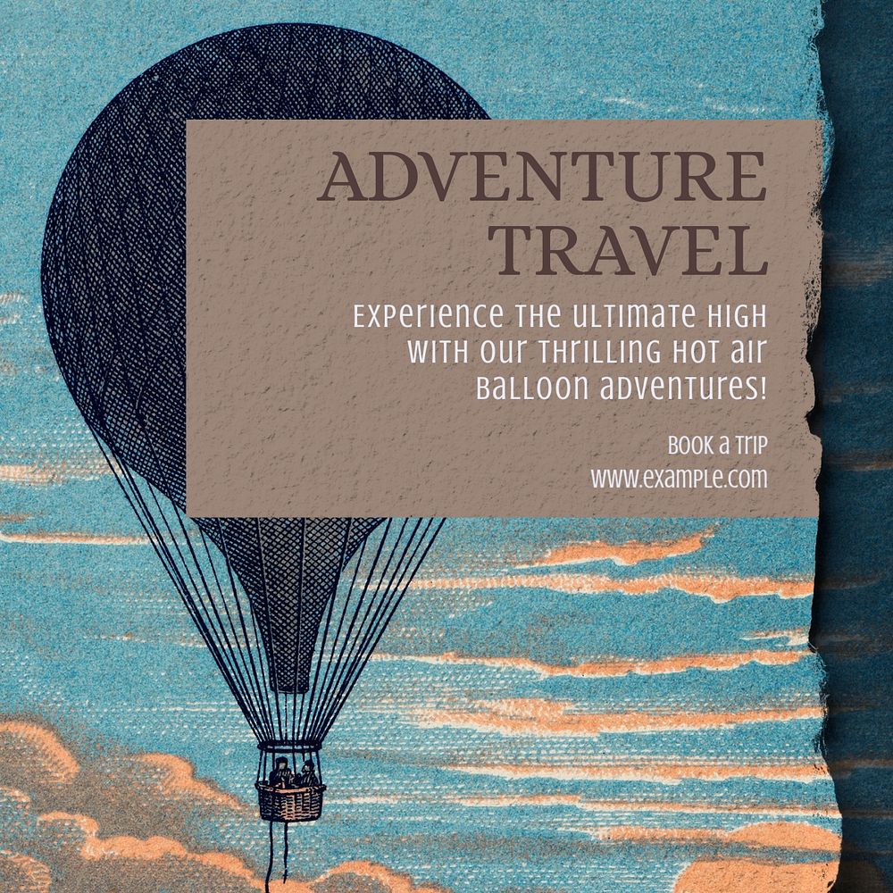 Adventure travel Instagram post template, editable text