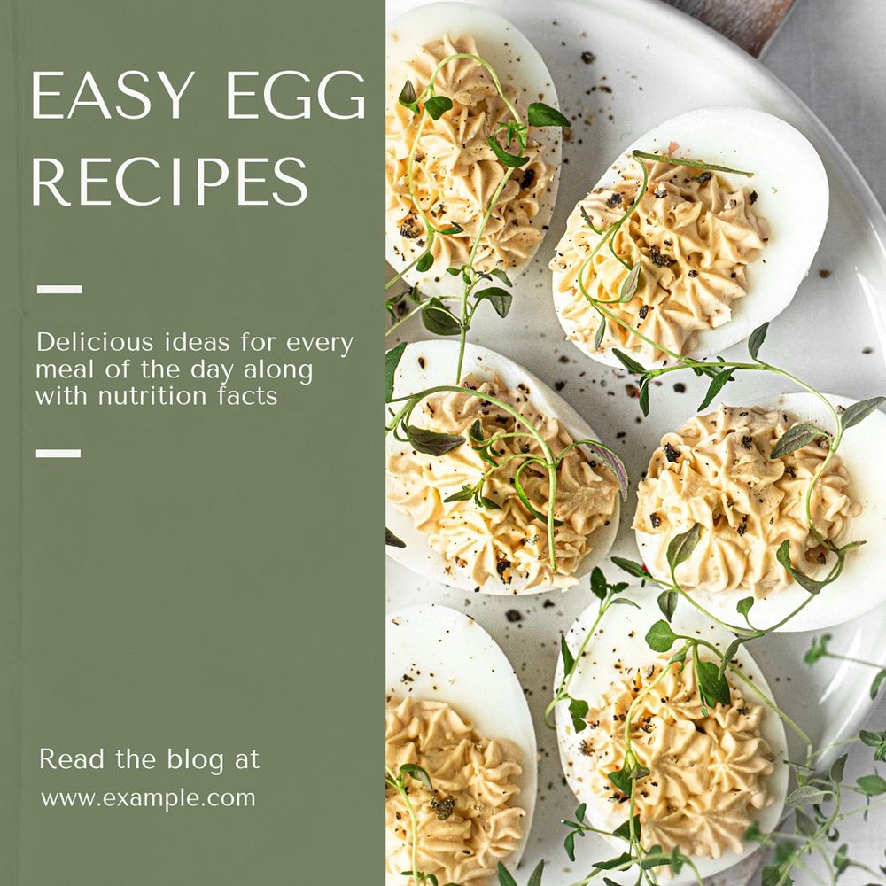 Easy egg recipes Instagram post template, editable text