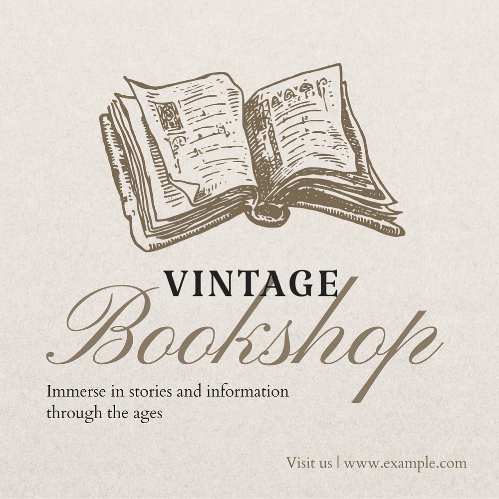 Vintage bookshop Instagram post template, editable text