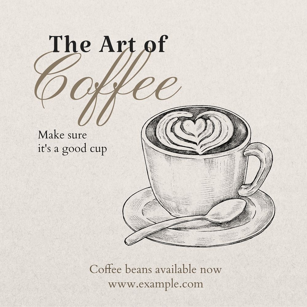 Art of coffee Instagram post template, editable text