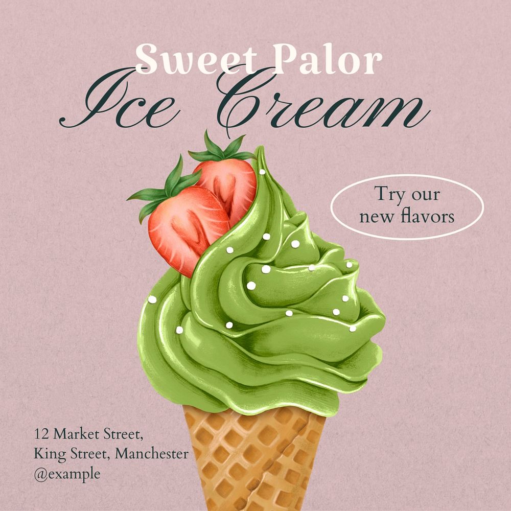 Ice cream shop Instagram post template, editable text