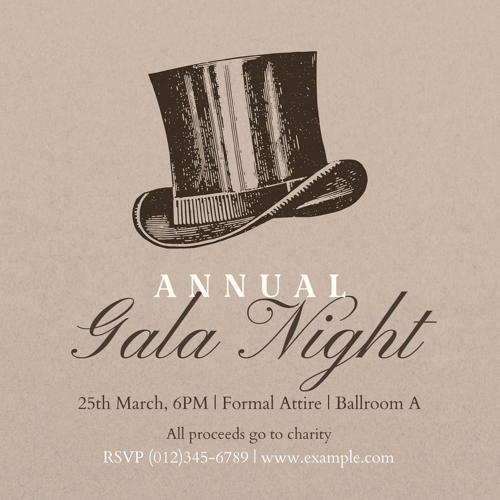 Gala night Instagram post template, editable text