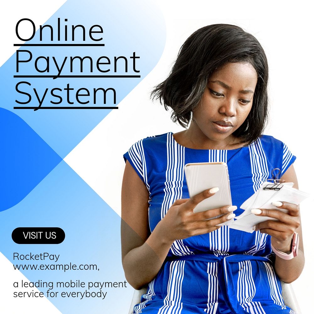 Online payment system Instagram post template, editable text