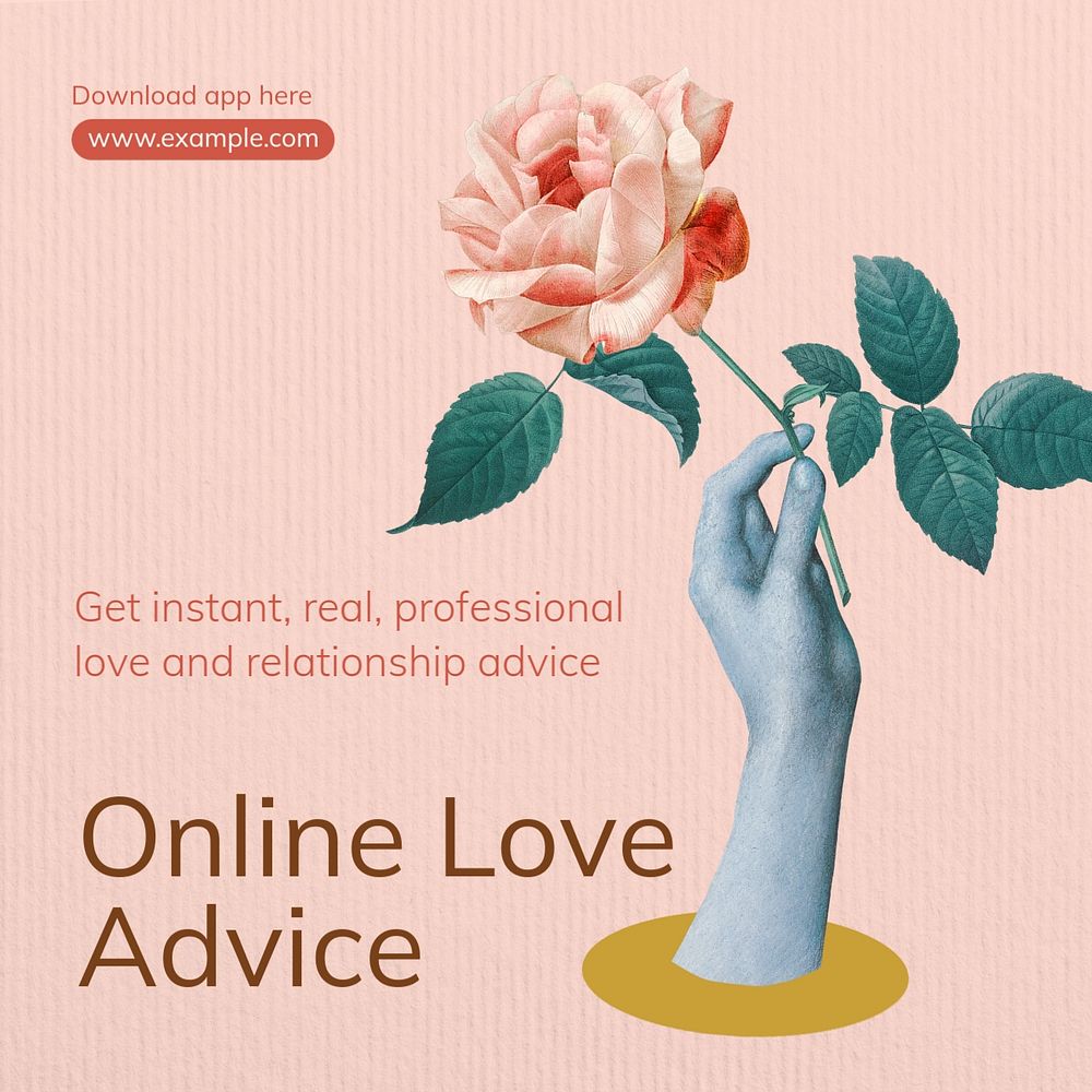 Online love advice Instagram post template, editable text