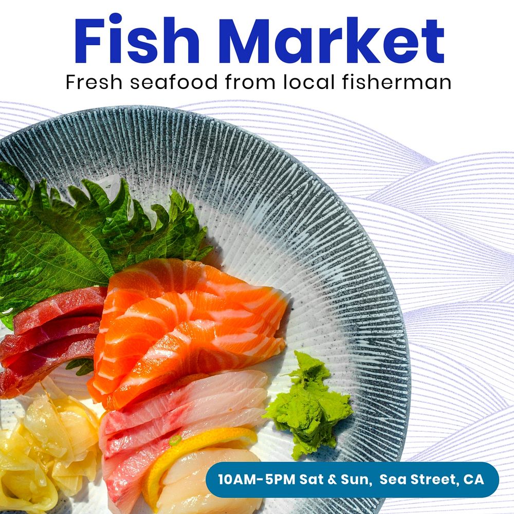 Fish market Instagram post template, editable text